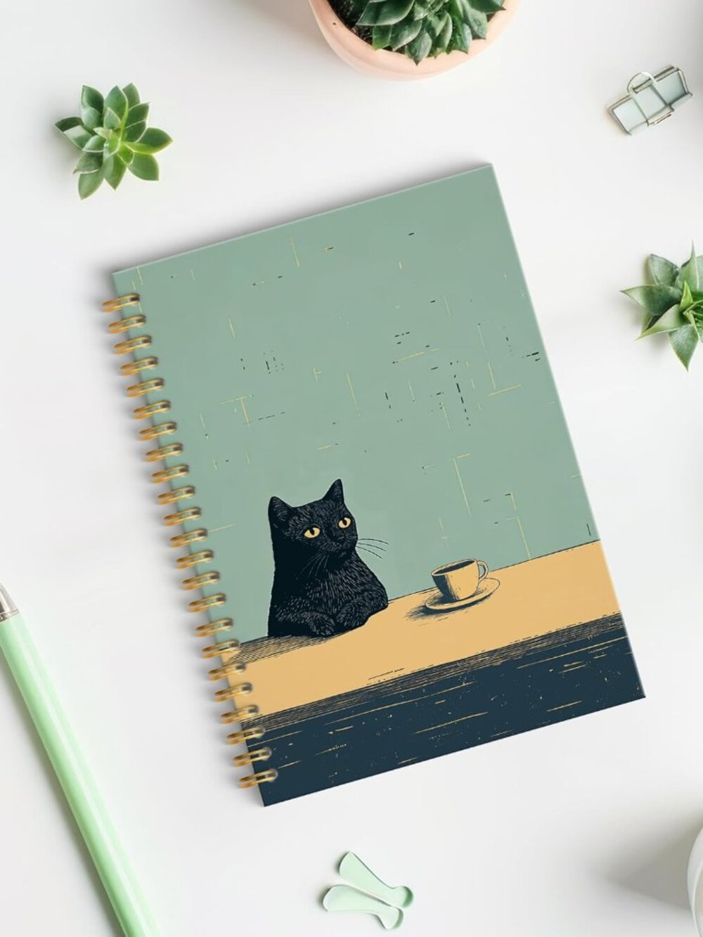 Vintage Coffee Black Cat Spiral Notebook, Black Cat Gifts Journal, Cats Lovers M - Picture 2 of 7